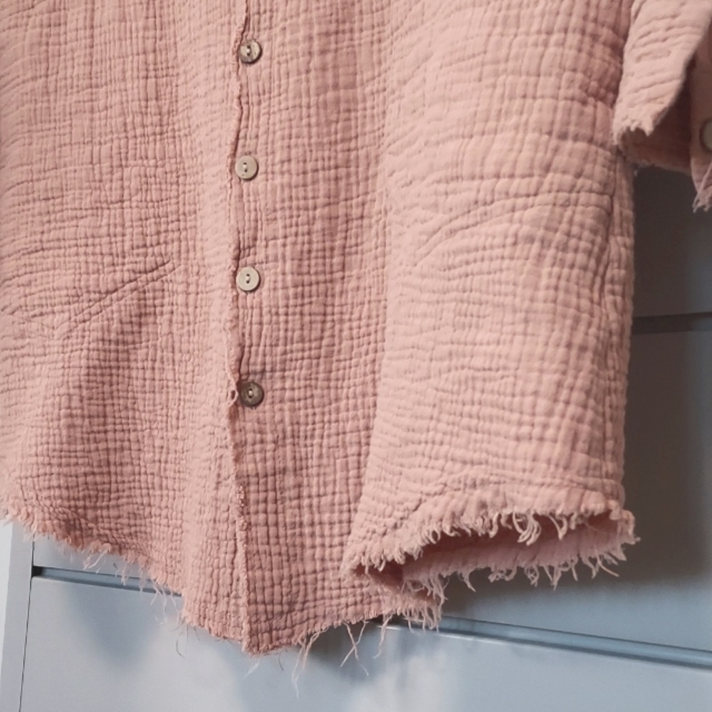 Textured Raw Edges Button-Down Tunic - image 7